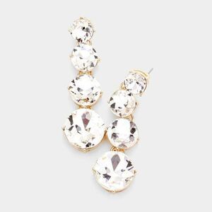 Round Clear Crystal Gold Evening Earrings